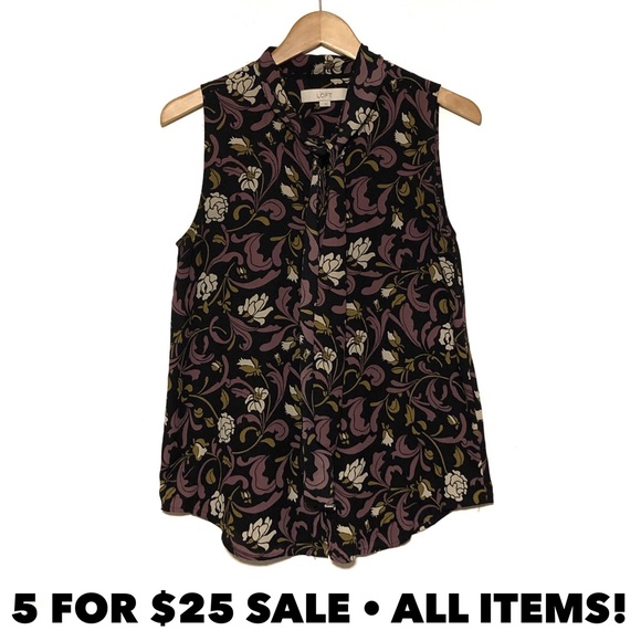 LOFT Tops - Loft Tie Neck Floral Blouse